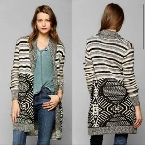 Urban Outfitters Ecote Gray South Western Striped Knit Intarsia Open Cardigan